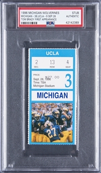 1996 Tom Brady College Debut Ticket Stub from UCLA Bruins vs. Michigan Wolverines on 9/28/96 (PSA Authentic)